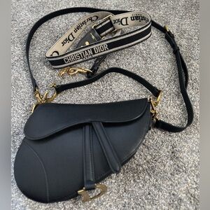 Dior Black Crossbody Saddle Bag with Gold Accents